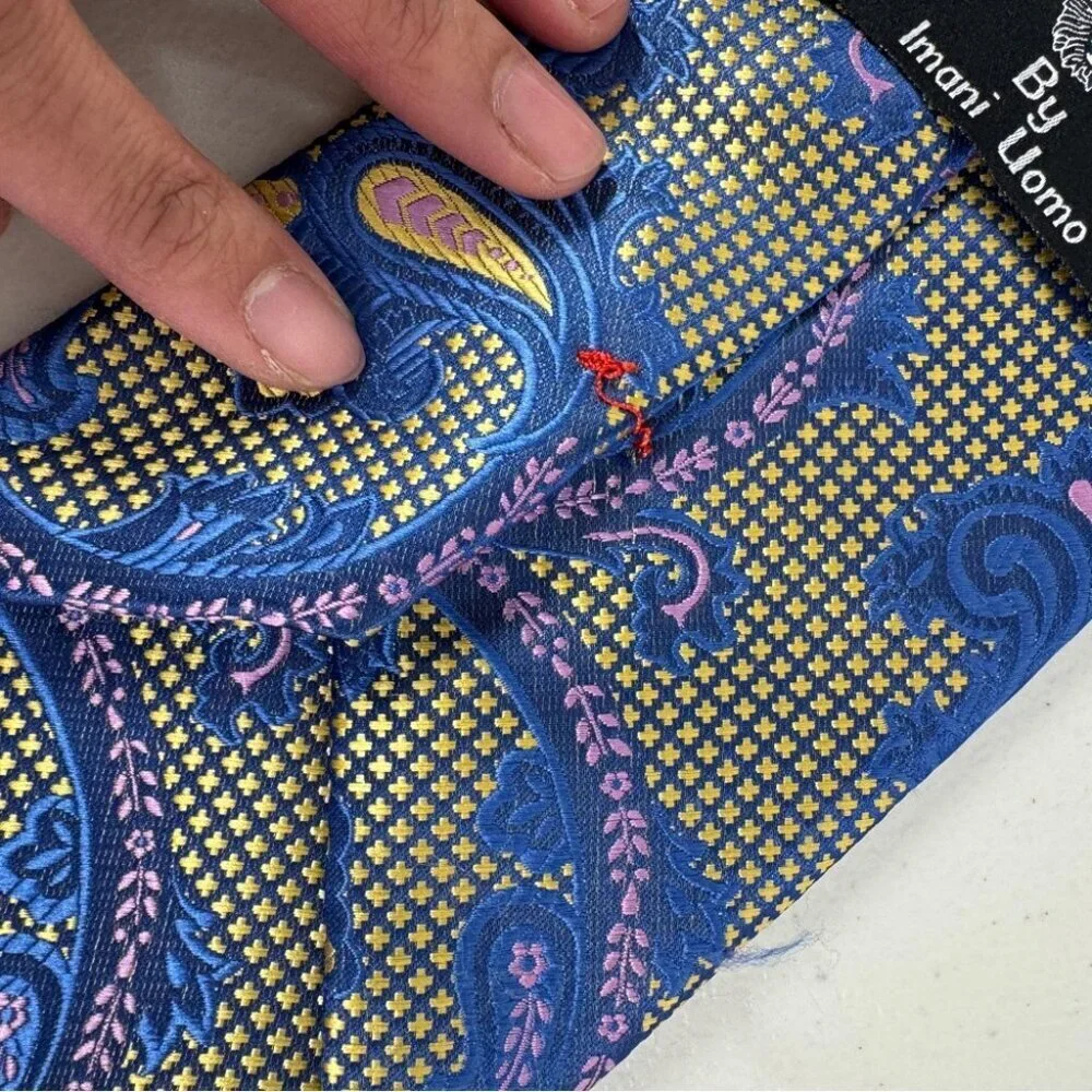 Imani Uomo Paisley Blue and Gold Men's Silk Tie Pattern Classic Designer Necktie